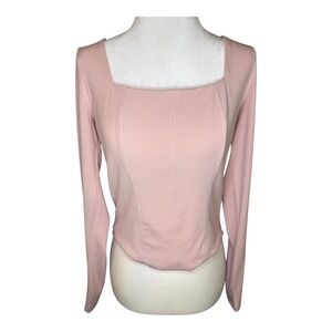 Urban Social Ribbed Corset Top Square Neck Long Sleeve Blush Pink Size Large NWT